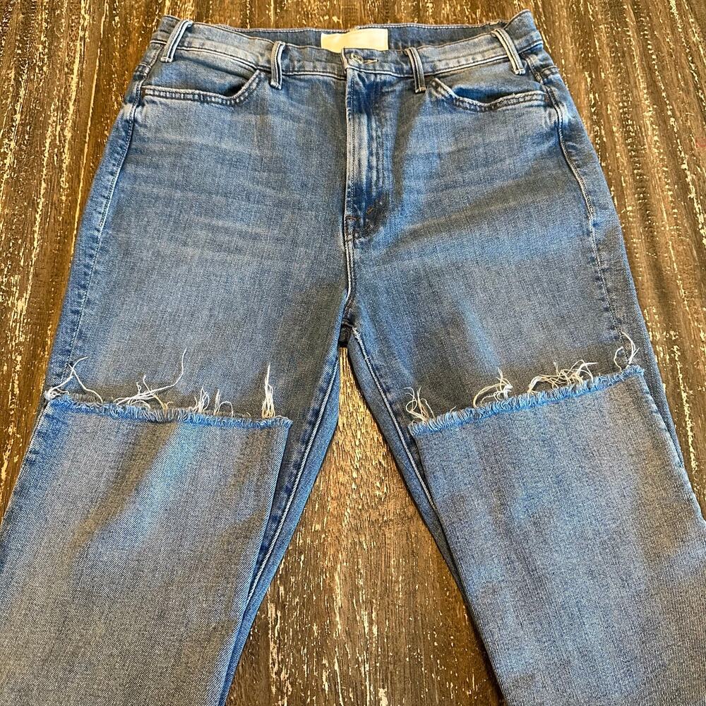Mother Hustler Ankle Fray Denim Jeans Crashing Hard Light Wash Womens Size 32